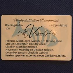 Restaurant Het Vissershuis, Burgh-Haamstede openingstijden