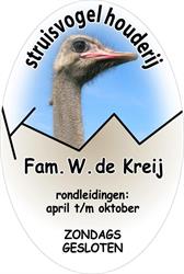 Struisvogelhouderij fam. W. de Kreij, Boerakker openingstijden