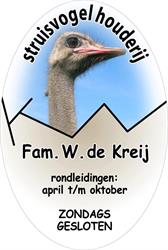 Struisvogelhouderij fam. W. de Kreij, Boerakker openingstijden